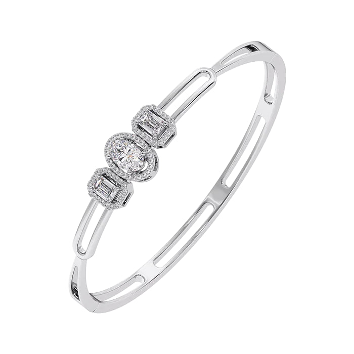 Luxe-Fashion Diamond Oval-Bangle in 18K White Gold