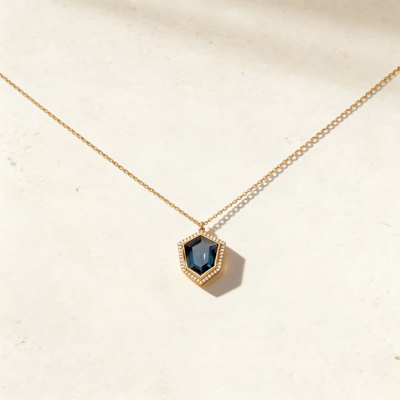 Blue Rosette Diamond Necklace in 18K Yellow Gold