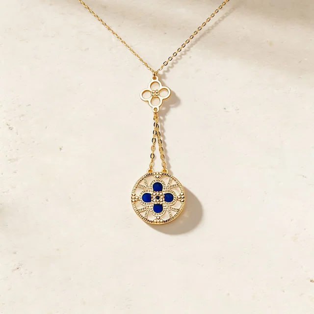 Istanbul Mother Of Pearl Reversible Necklace in 18K Yellow Gold