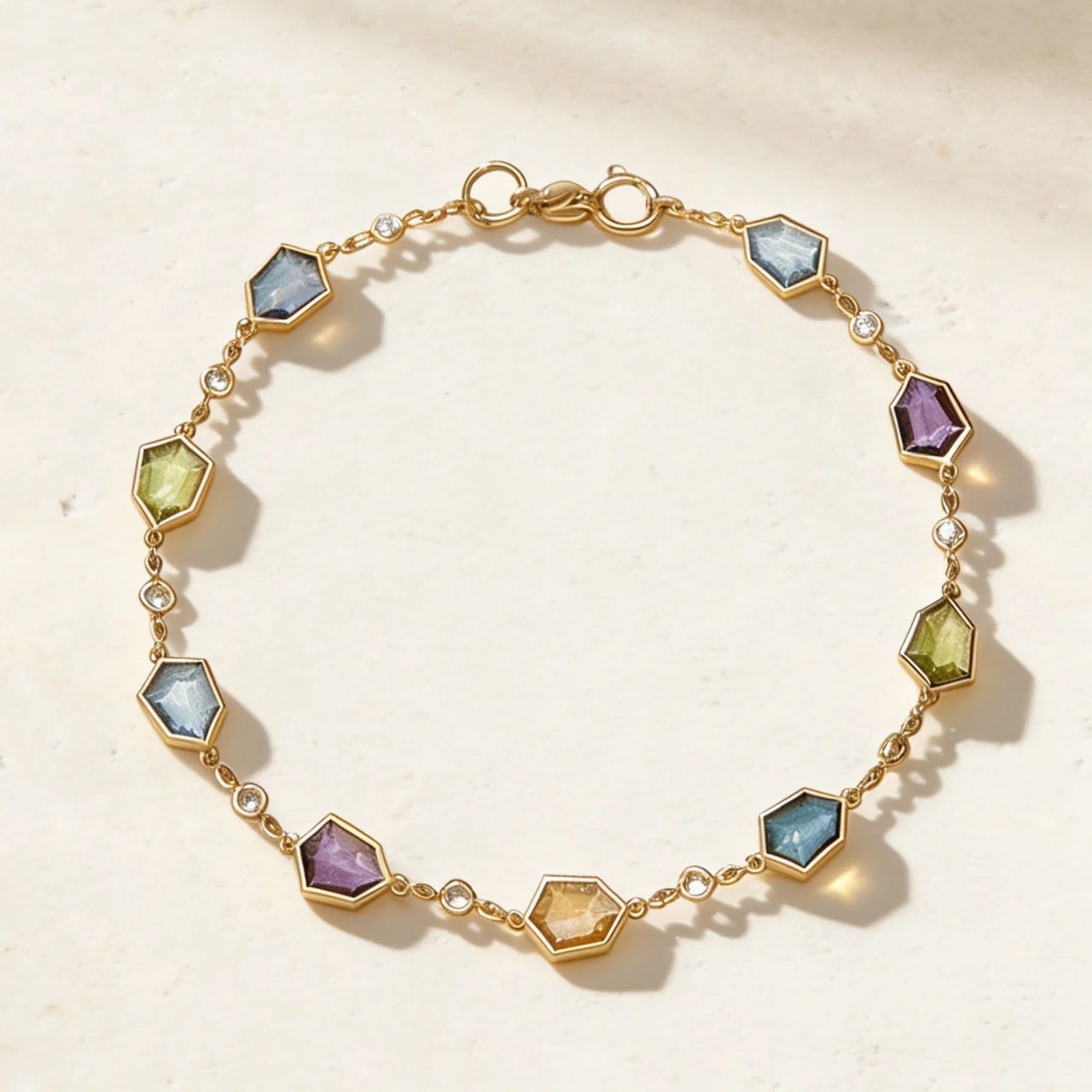Colored Rosette Diamond Bracelet in 18K Yellow Gold