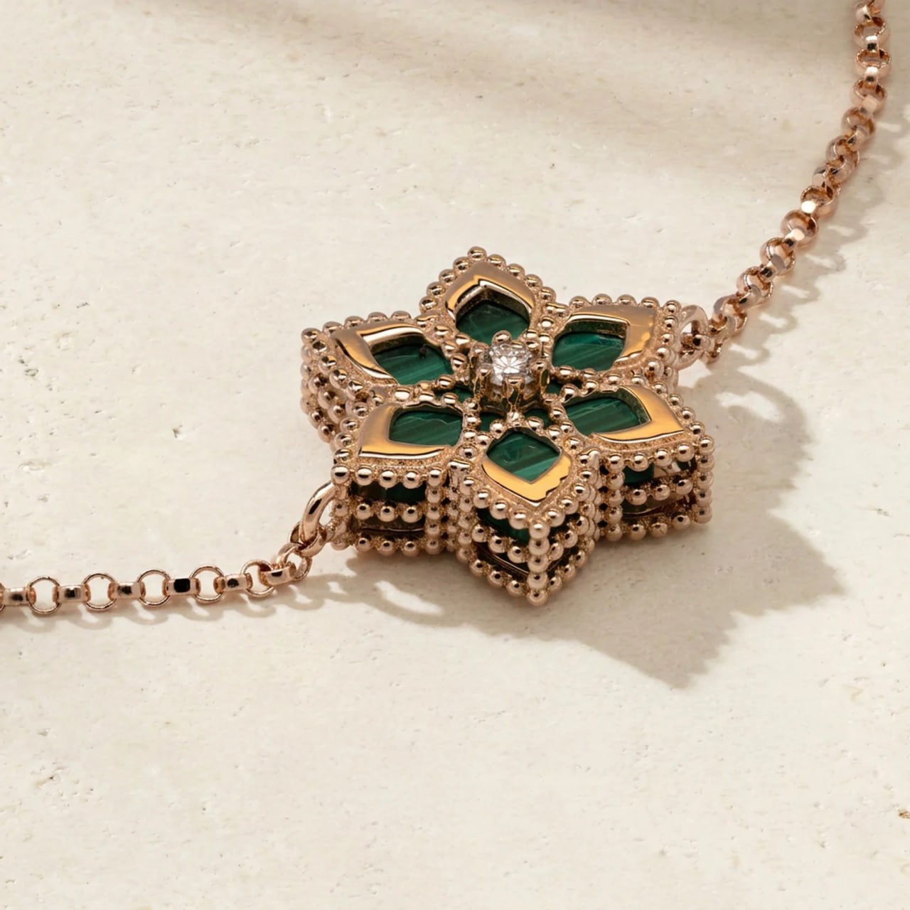 Lucky Malachite Diamond Bracelet in 18K Rose Gold & malachite
