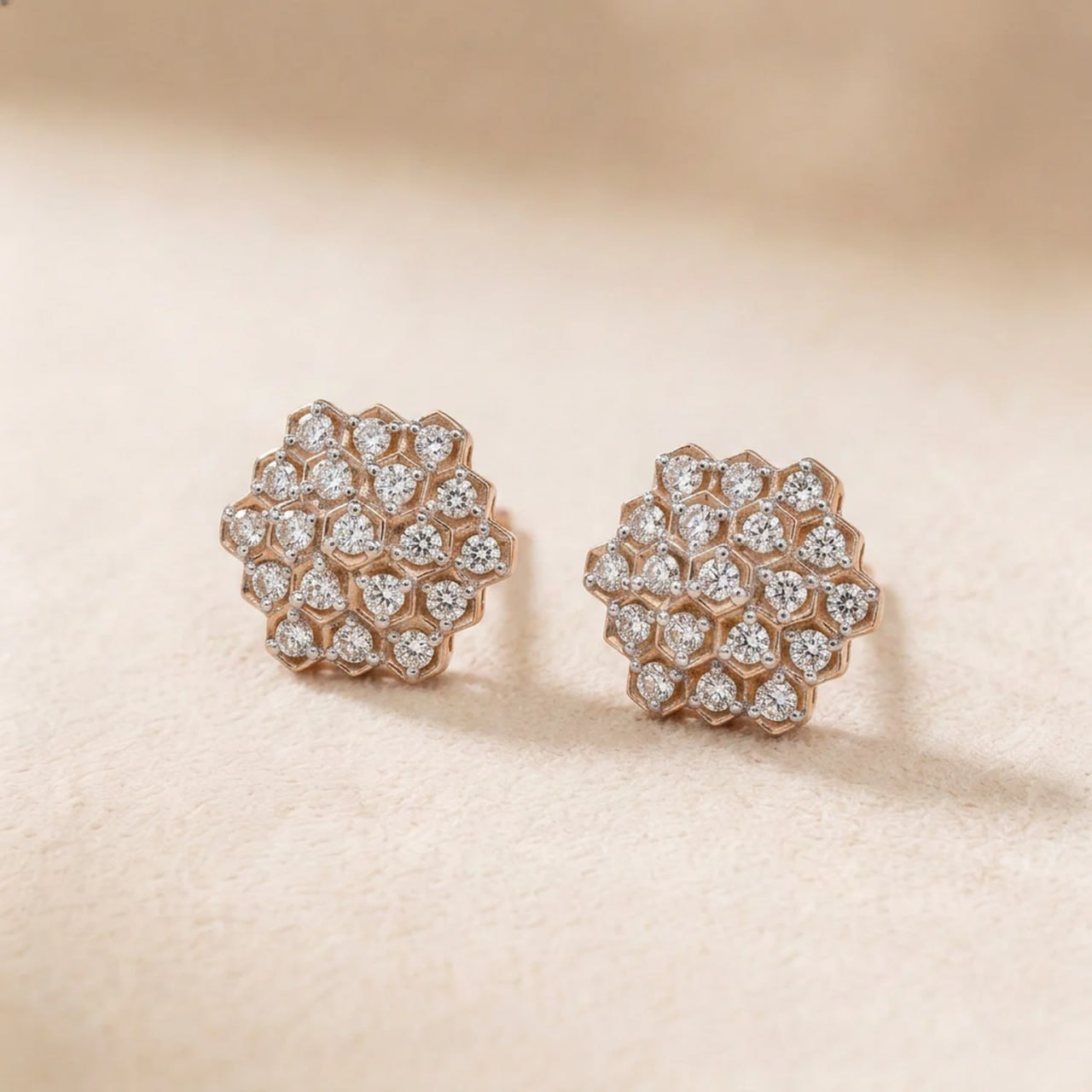 Pyramid Diamond Earring in 18K Rose Gold