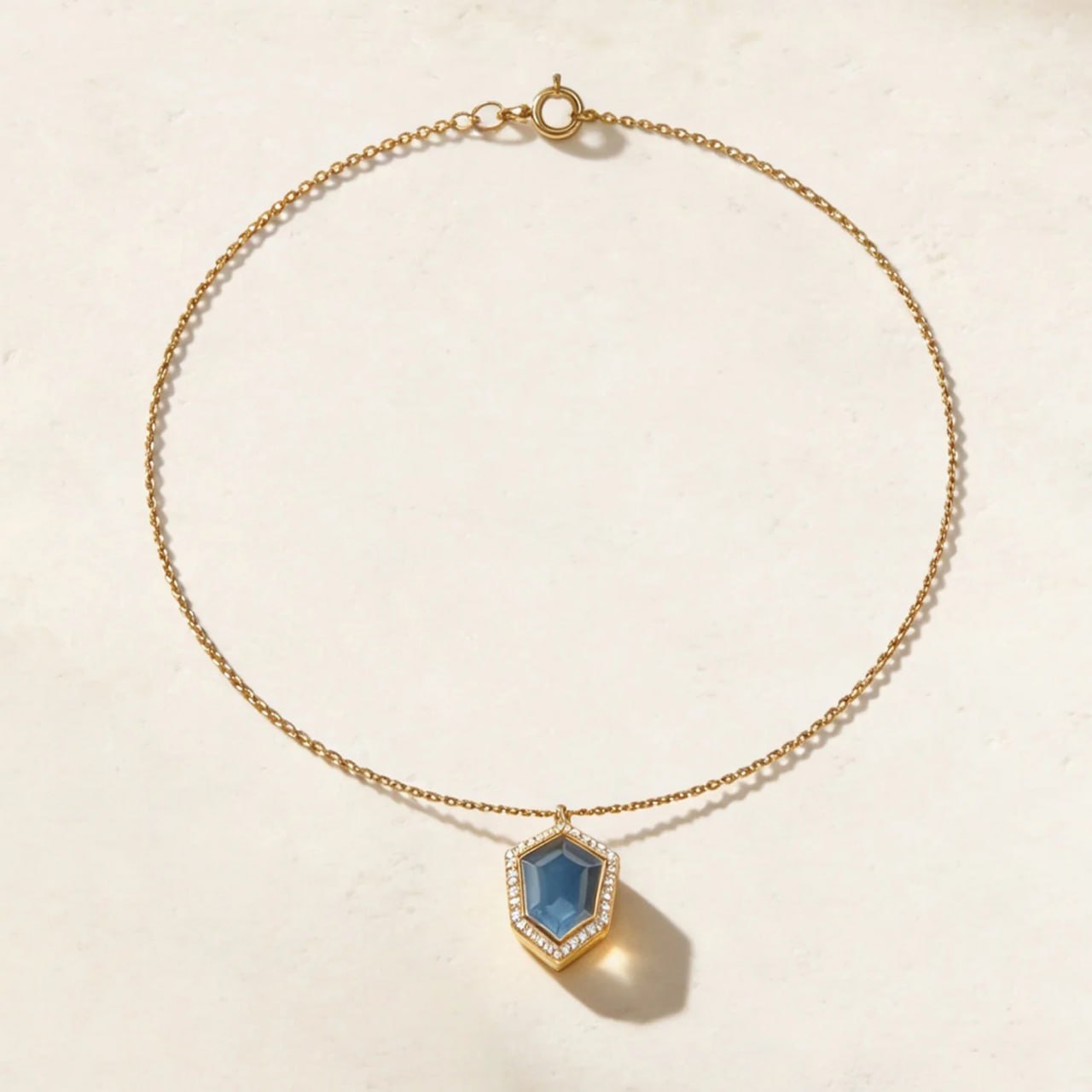 Blue Rosette Diamond Necklace in 18K Yellow Gold