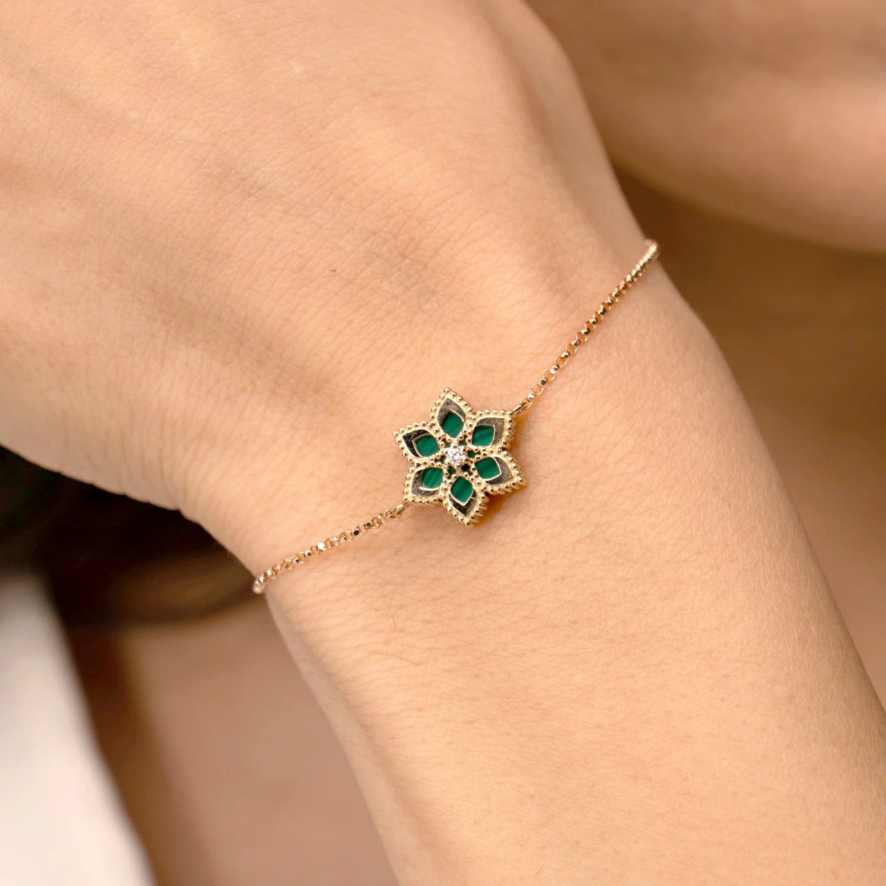 Lucky Malachite Diamond Bracelet in 18K Rose Gold & malachite